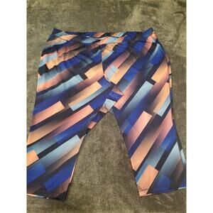 Catherines Women's Sz 4X 30/32 Blue/Orange Geometric Print Active Capri Leggings